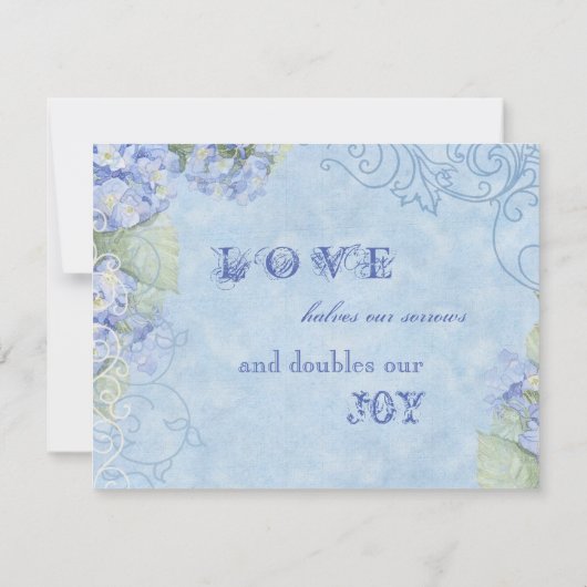 Blue Hydrangea - Weddenschap-kaart RSVP Kaartje (Achterkant)