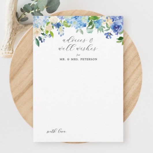 Blue Hydrangea Wedding Advice and Wishes Kaart