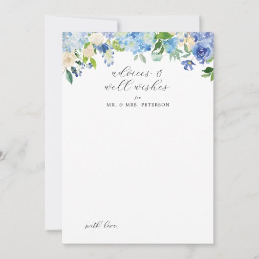 Blue Hydrangea Wedding Advice and Wishes Kaart (Voorkant)