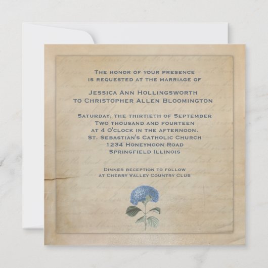 Blue Hydrangea Wedding Ceremony Custom Kaart (Achterkant)