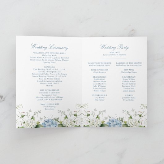 Blue Hydrangea Wedding Ceremony Folded Program Programma (Binnen)