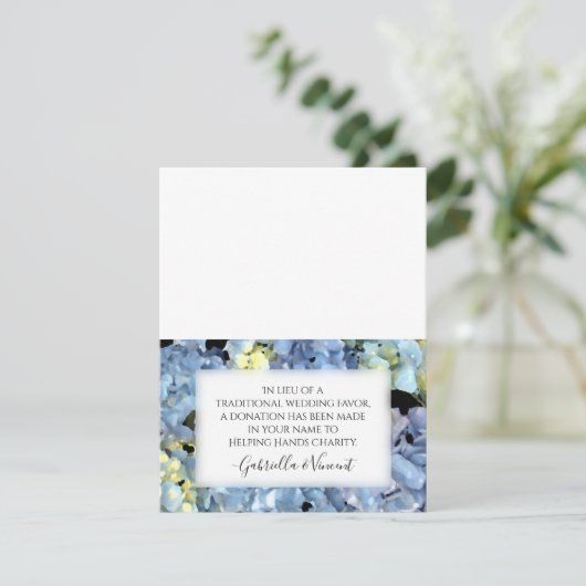 Blue Hydrangea Wedding Charity Favor Kaart (Staand voorkant)