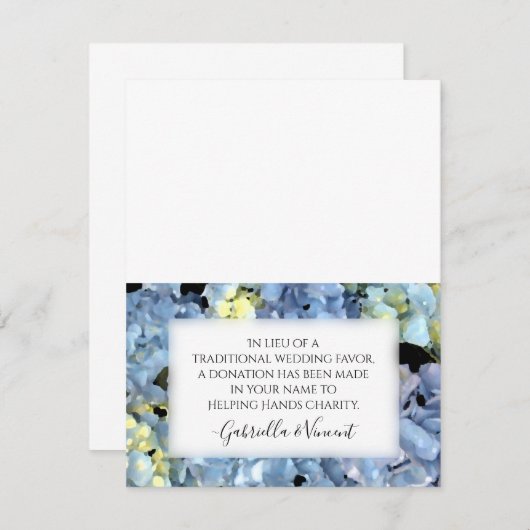 Blue Hydrangea Wedding Charity Favor Kaart (Voorkant / Achterkant)