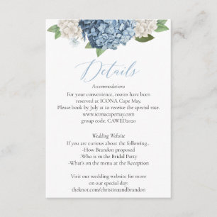 Blue Hydrangea Wedding Details Enclosure Card Informatiekaartje