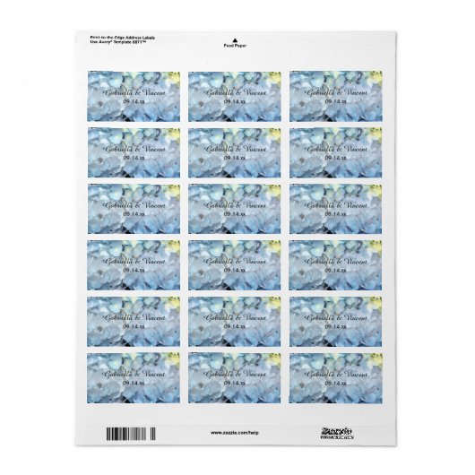 Blue Hydrangea Wedding Favor Labels Horizontal (Full Sheet)