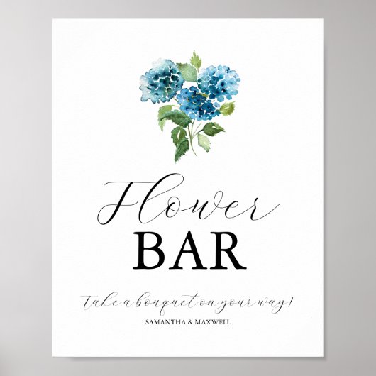 Blue Hydrangea Wedding Flower Bar Signs Poster (Voorkant)