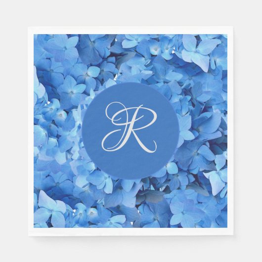 Blue Hydrangea Wedding Initiaal Paper Napkins Servet (Voorkant)