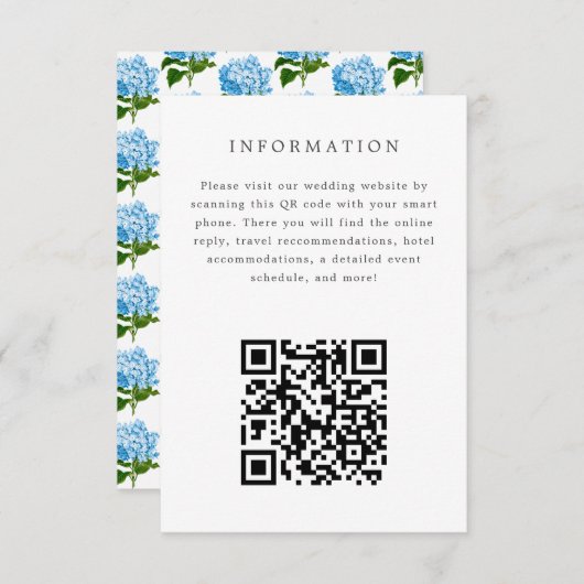 Blue Hydrangea Wedding Invitation Insert Kaart (Voorkant / Achterkant)