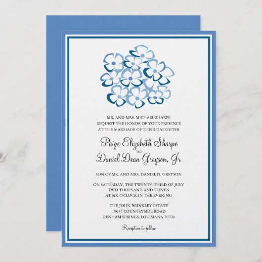 Blue Hydrangea Wedding Invitation Kaart (Voorkant / Achterkant)