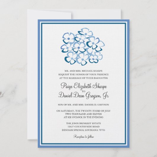 Blue Hydrangea Wedding Invitation Kaart (Voorkant)