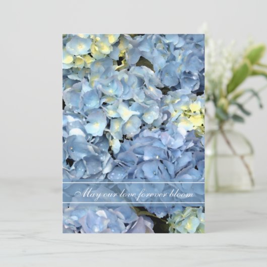 Blue Hydrangea Wedding Invitation Kaart (Staand voorkant)