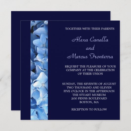 Blue Hydrangea Wedding Invitation Kaart (Voorkant / Achterkant)