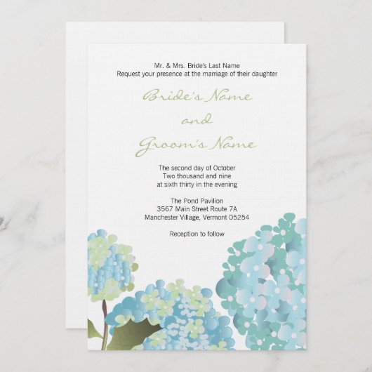 Blue Hydrangea Wedding Invitation Kaart (Voorkant / Achterkant)