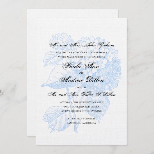Blue Hydrangea Wedding Invitation Kaart (Voorkant / Achterkant)