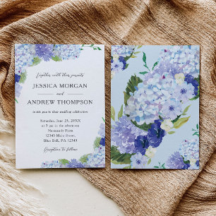 Blue Hydrangea Wedding Invitation Kaart