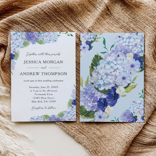 Blue Hydrangea Wedding Invitation Kaart