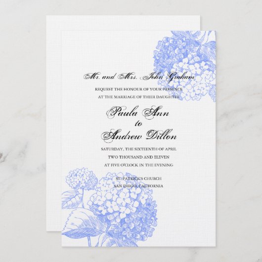 Blue Hydrangea Wedding Invitation Kaart (Voorkant / Achterkant)