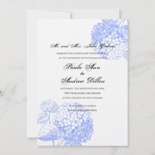Blue Hydrangea Wedding Invitation Kaart (Voorkant)