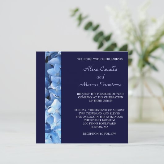 Blue Hydrangea Wedding Invitation - tweezijdig Kaart (Staand voorkant)
