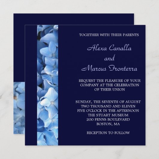 Blue Hydrangea Wedding Invitation - tweezijdig Kaart (Voorkant / Achterkant)