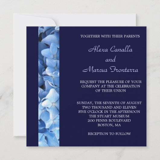 Blue Hydrangea Wedding Invitation - tweezijdig Kaart (Voorkant)