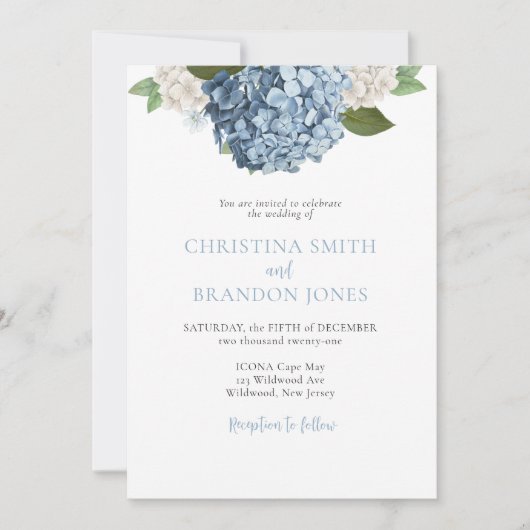 Blue Hydrangea Wedding Invitations Kaart (Voorkant)