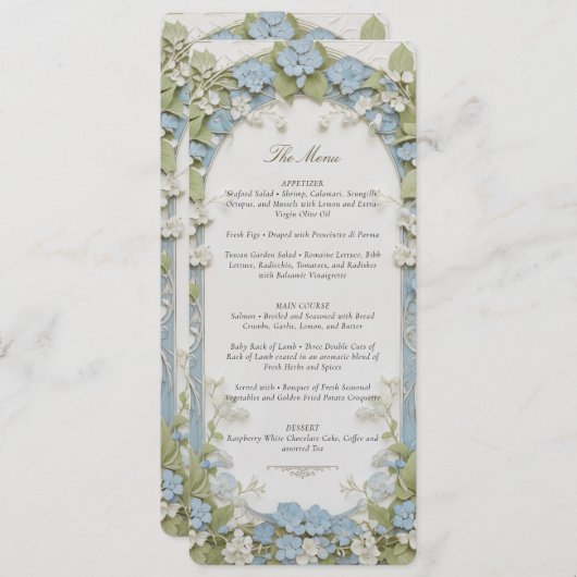 Blue Hydrangea Wedding Menu Kaart (Voorkant / Achterkant)
