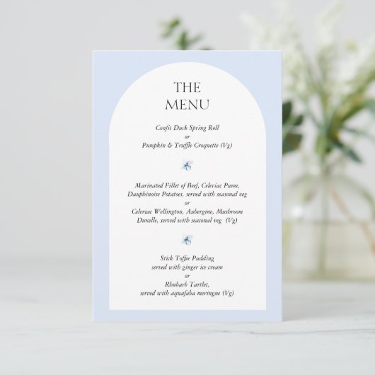 Blue Hydrangea Wedding Nodig Menu Keuze Kaart uit (Staand voorkant)