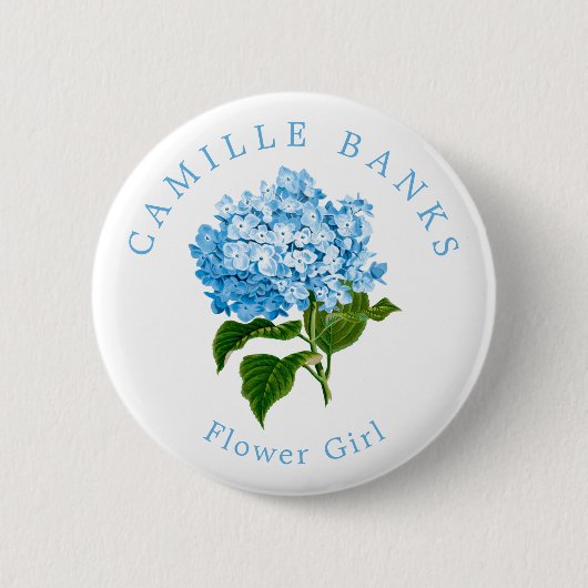 Blue Hydrangea Wedding Party Bloemenmeisje Ronde Button 5,7 Cm (Voorkant)