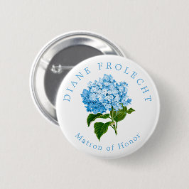 Blue Hydrangea Wedding Party Matron of Honor Ronde Button 5,7 Cm