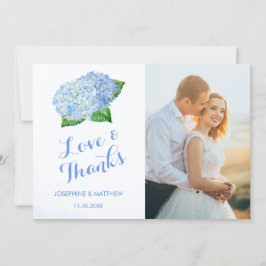 Blue Hydrangea Wedding Photo Bedankkaart