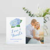 Blue Hydrangea Wedding Photo Bedankkaart (Staand voorkant)