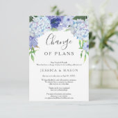 Blue Hydrangea Wedding Postponed Notice Kaart (Staand voorkant)