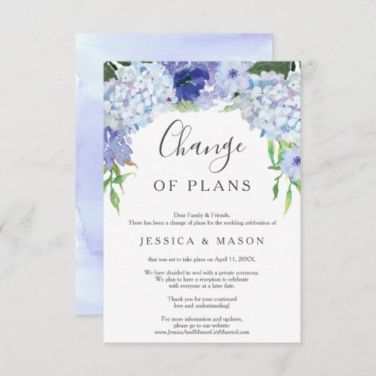 Blue Hydrangea Wedding Postponed Notice Kaart (Voorkant / Achterkant)