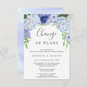 Blue Hydrangea Wedding Postponed Notice Kaart