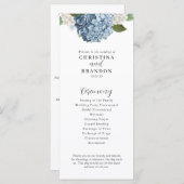 Blue Hydrangea Wedding Programme Menu (Voorkant / Achterkant)