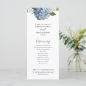 Blue Hydrangea Wedding Programme Menu (Staand voorkant)