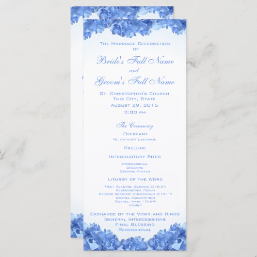 Blue Hydrangea Wedding Programme Programmakaart (Voorkant / Achterkant)