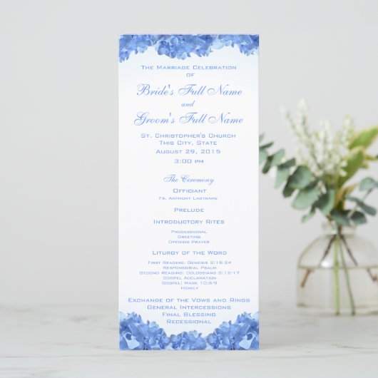 Blue Hydrangea Wedding Programme Programmakaart (Staand voorkant)