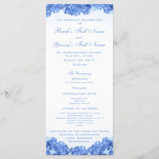Blue Hydrangea Wedding Programme Programmakaart (Voorkant)