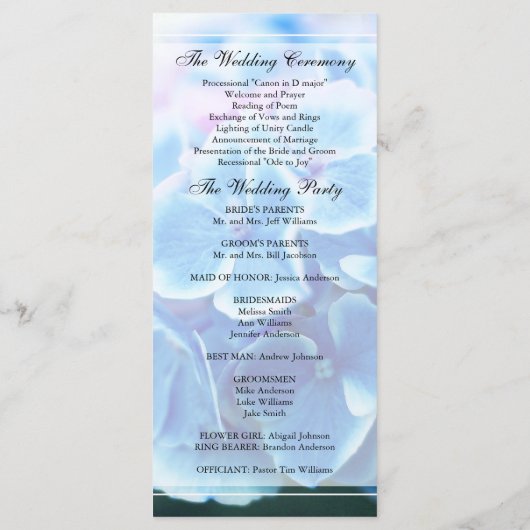 Blue Hydrangea Wedding Programme Programmakaart (Achterkant)