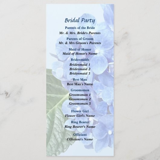 Blue Hydrangea Wedding Programme Programmakaart (Achterkant)