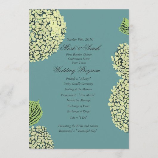 Blue Hydrangea Wedding Programme Programmakaart (Achterkant)