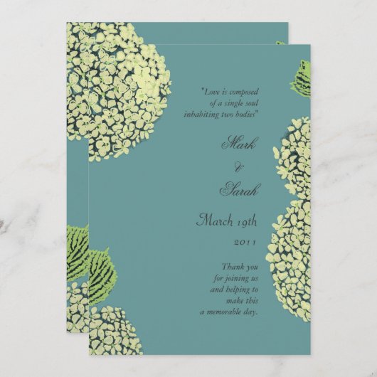 Blue Hydrangea Wedding Programme Programmakaart (Voorkant / Achterkant)