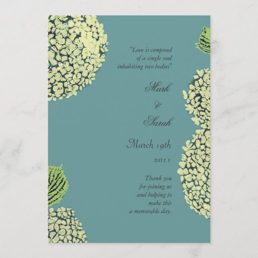 Blue Hydrangea Wedding Programme Programmakaart (Voorkant)