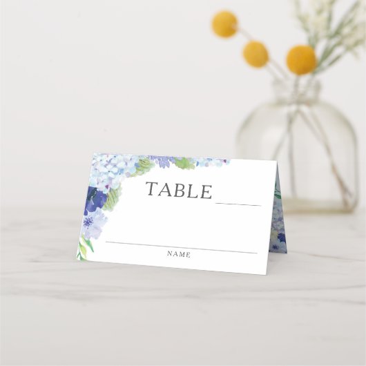 Blue Hydrangea Wedding Receptie Place Cards Plaatskaartje (Voorkant)