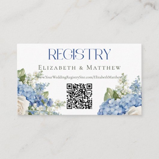 Blue Hydrangea Wedding Registry QR Code Website Informatiekaartje (Voorkant)