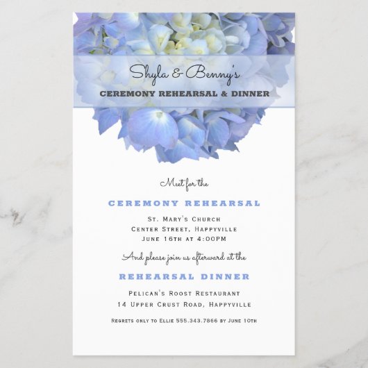 Blue Hydrangea Wedding Rehearsal Dinner Invite Flyer (Voorkant)