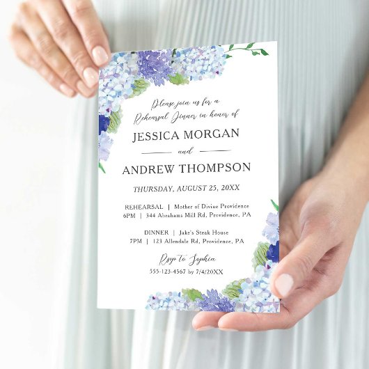 Blue Hydrangea Wedding Repetitie Diner Uitnodiging