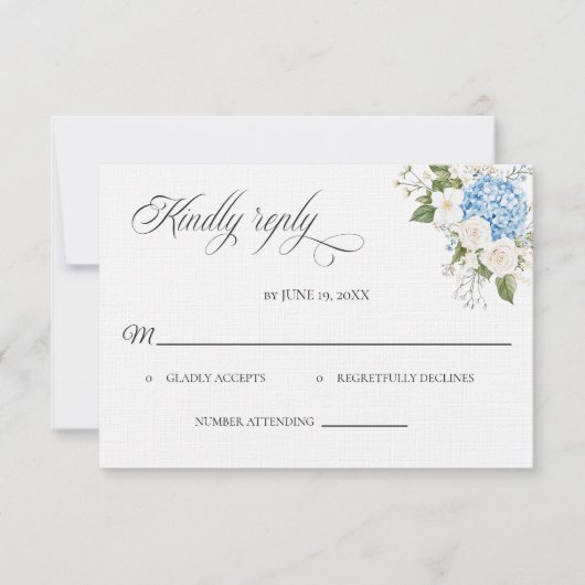 Blue Hydrangea Wedding RSVP card Kaartje (Voorkant)